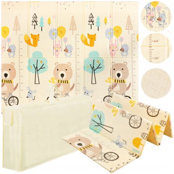 4Fizjo Attīstošs divpusējs rotaļu spēļu XPE putu paklājs bērniem, Lācis/Pilsēta - 200x180 cm | Double-sided Foam Play Mat for Kids