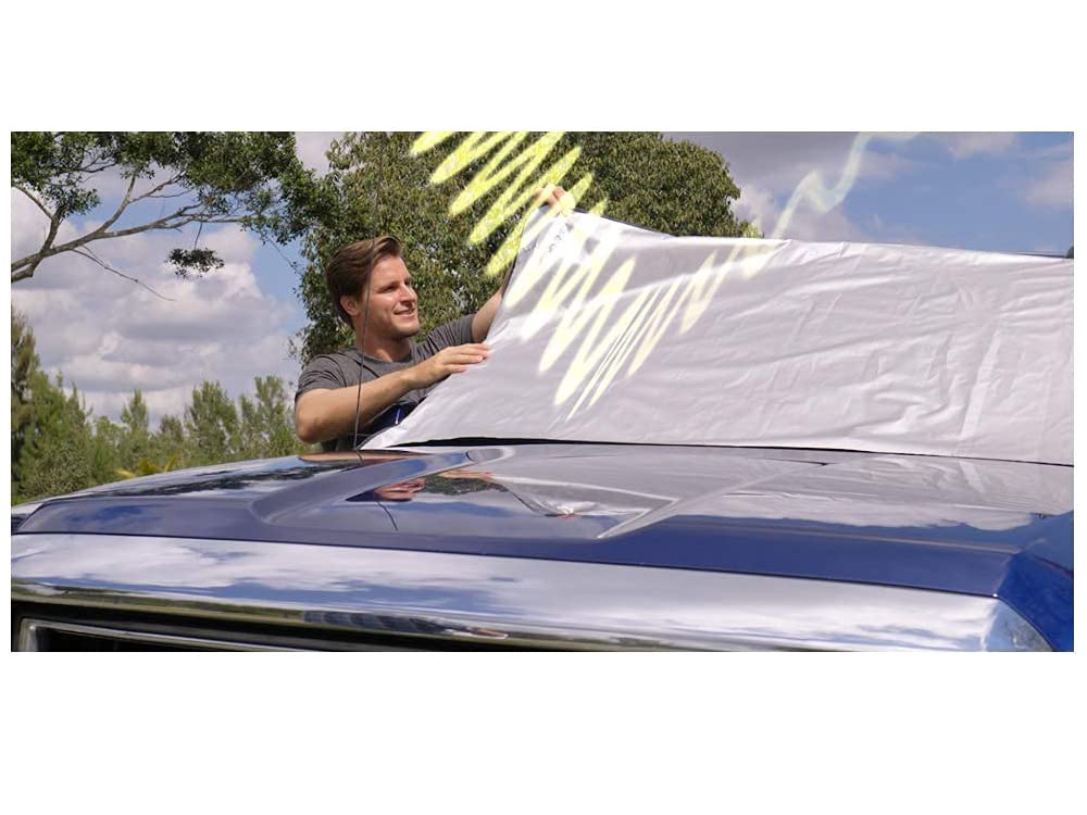 Liels vējstikla pārsegs pret sauli un salu, divpusējs, melns-pelēks (3)