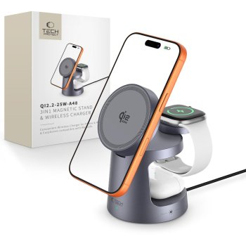 Tech-Protect QI2.2-25W-A48 3in1 magnētiskā bezvadu lādētājs – tumši zils | Wireless Inductive Charger