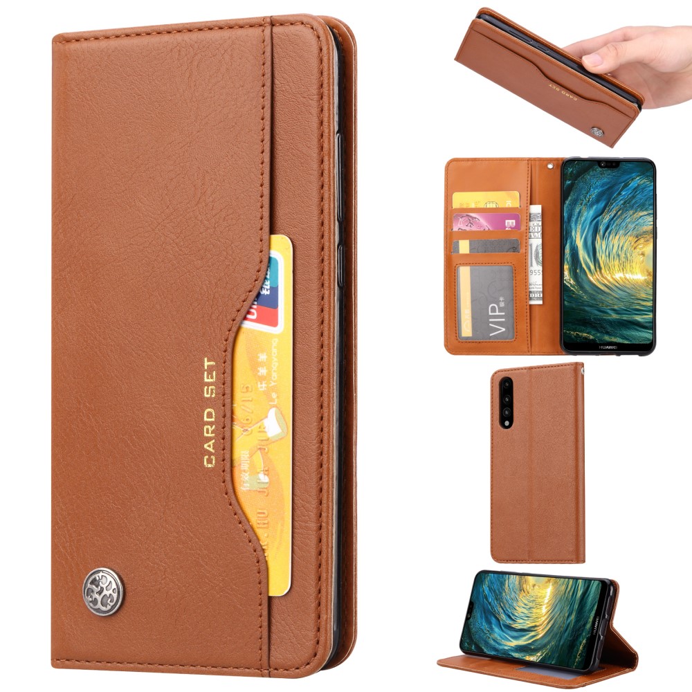 Huawei P20 Pro 2018 (CLT-L09, L29) PU Leather Wallet Case Cover, Brown | Telefona Vāciņš Maciņš Apvalks Grāmatiņa (5)