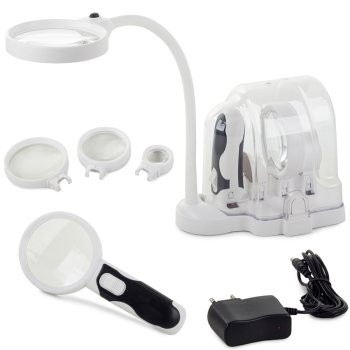 Galda lupa 2-in-1 ar LED apgaismojumu un 3 maināmiem objektīviem