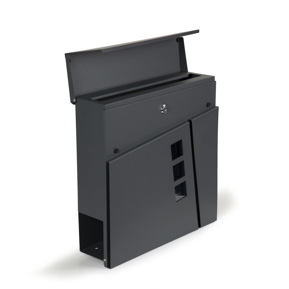 Pastkastīte ar avīžu turētāju ModernHome, cinkots tērauds, antracīta (1)