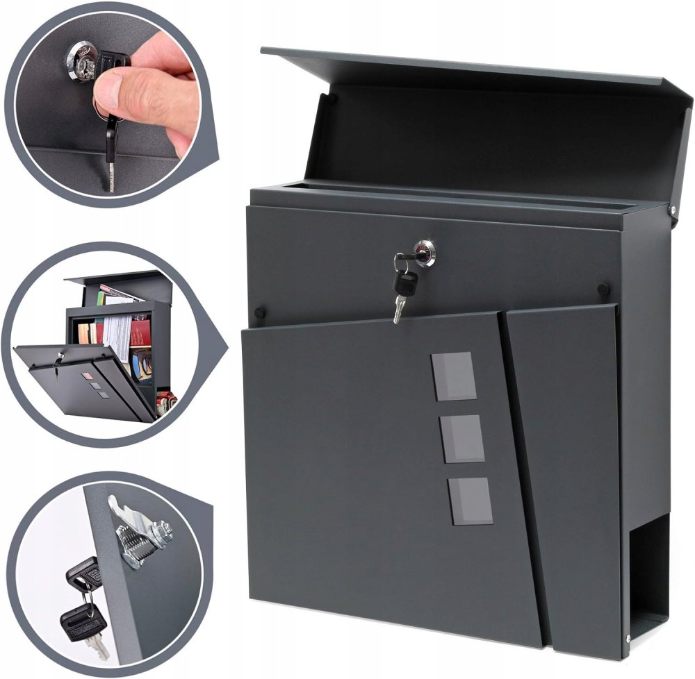 Moderna pastkastīte ar avīžu turētāju, antracīta (2)