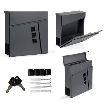 Pastkastīte ar avīžu turētāju ModernHome, cinkots tērauds, antracīta