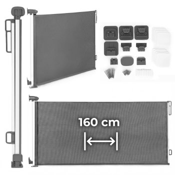 Sarullējami drošības vārti ECOTOYS 160 cm kāpnēm un durvīm, pelēki