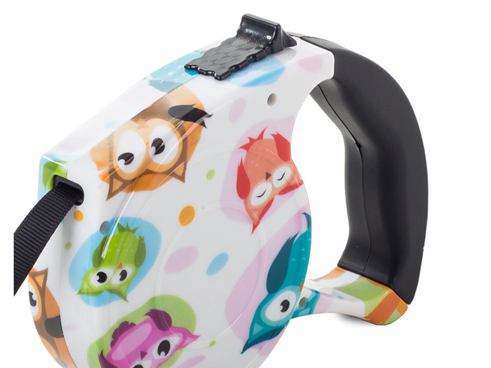 Automātiskā lentes pavada suņiem 5m 15kg, balta ar pūcēm (0)