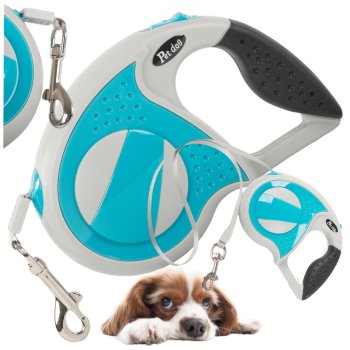 Automātiska suņu pavada 5m, izturīga līdz 20kg, ar bloķētāju, zila