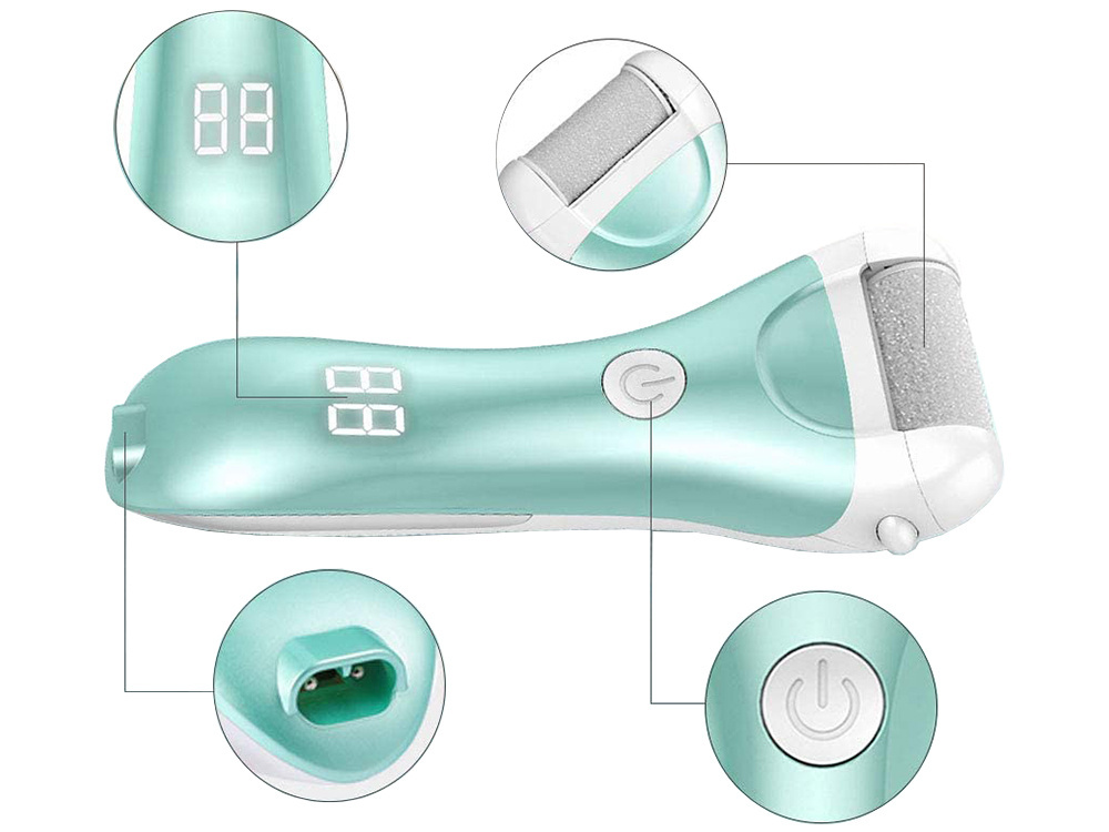 Elektriskā pēdu vīle papēžiem ar 3 ruļļiem un LCD displeju, zaļa (1)