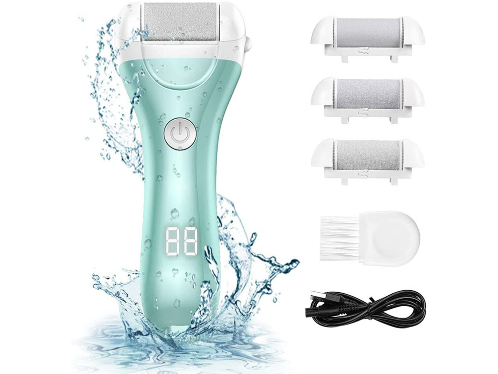 Elektriskā pēdu vīle papēžiem ar 3 ruļļiem un LCD displeju, zaļa (3)