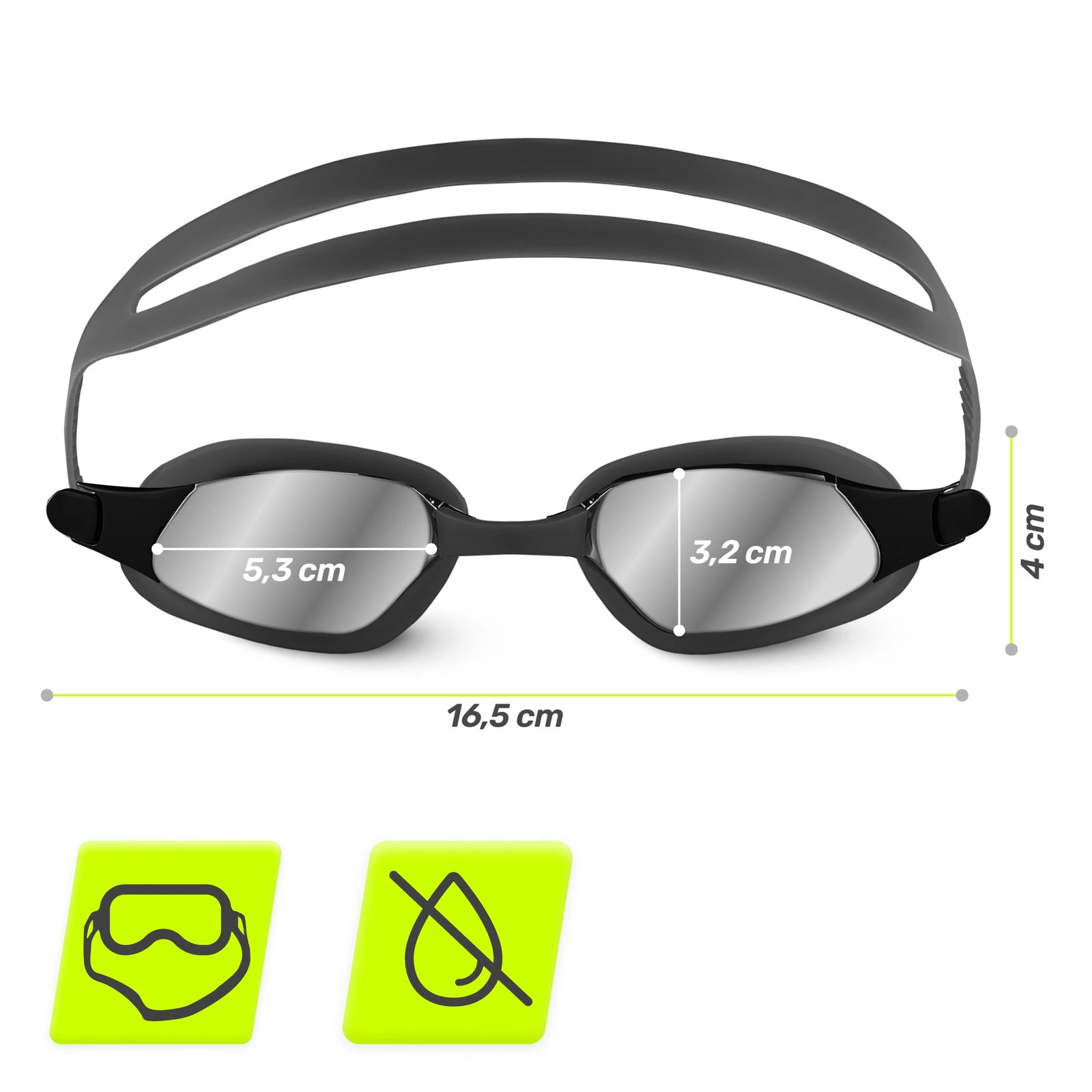 Peldēšanas brilles TSUNAMI ar Anti-Fog pārklājumu un UV filtru, melnas (0)