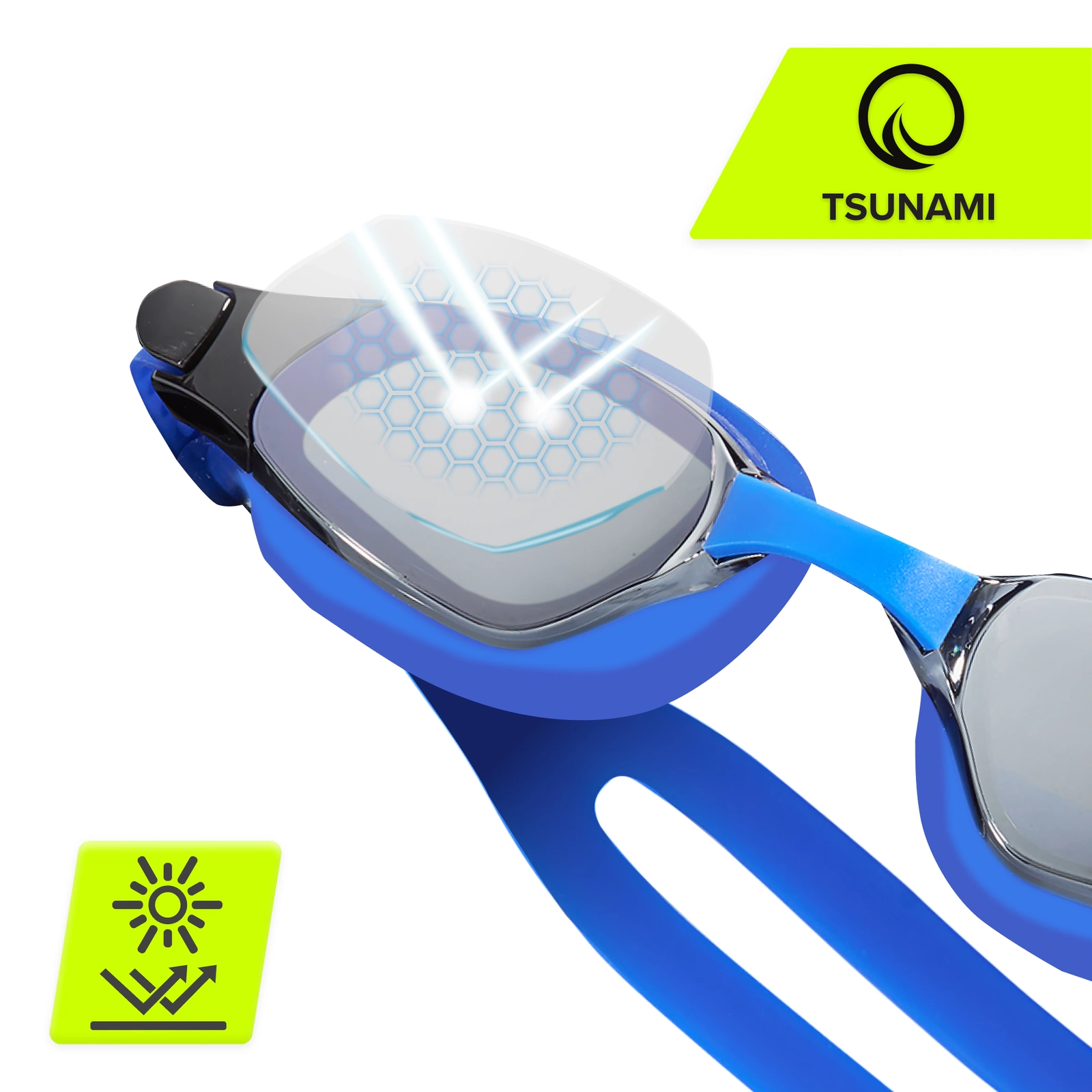 Peldēšanas brilles TSUNAMI ar Anti-Fog pārklājumu un UV filtru, zilas (2)