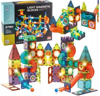 Magnētisko bloku konstruktors, bumbu trase, 110 detaļas | Magnetic Blocks Ball Track