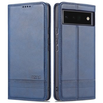 Google Pixel 6 Pro AZNS Leather Stand Case Cover with Card Slots, Blue | Telefona Maciņš Vāciņš Apvalks Grāmatiņa