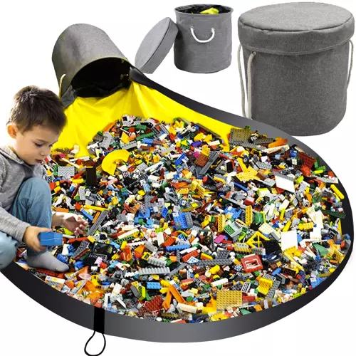 Kruzzel grozs rotaļlietām un mantām ar iebūvētu paklāju 135 cm, pelēks l Basket for toys with a built-in rug