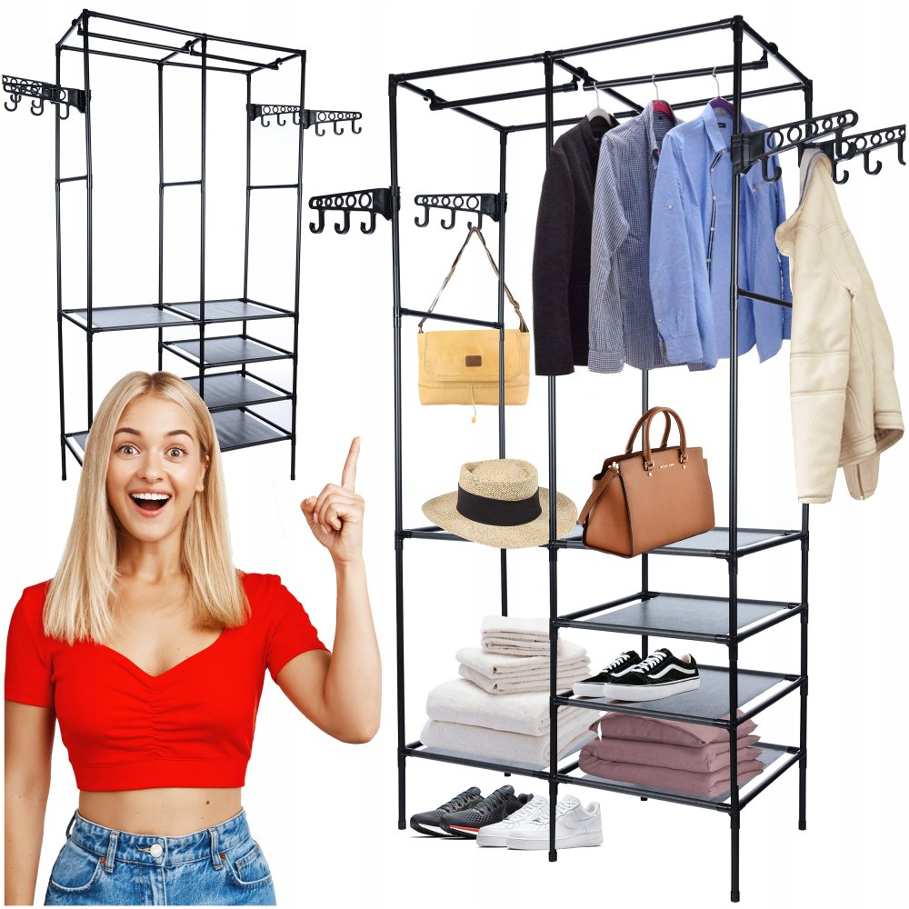Liels drēbju pakaramais / vaļējs skapis ar plauktiem | Clothes Hanger Open Wardrobe with Storage Shelves (6)
