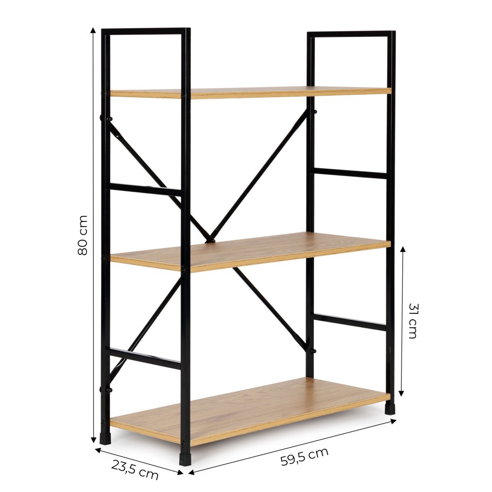 Industriāls plaukts ar metāla rāmi ModernHome, 3 plaukti (3)