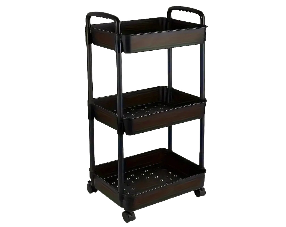 Pārvietojams 3-līmeņu plaukts uz riteņiem virtuvei, vannas istabai, Melns | Storage Trolley on Wheels (2)