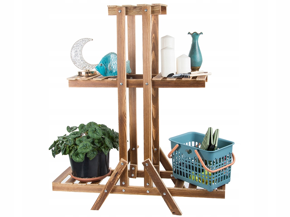 Trīslīmeņu koka puķu podu plaukts, statīvs, augu un mājas dekora stends, 98cm | Wooden Flower Shelf Stand (1)