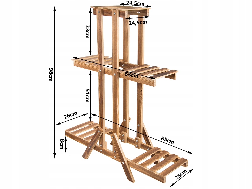 Trīslīmeņu koka puķu podu plaukts, statīvs, augu un mājas dekora stends, 98cm | Wooden Flower Shelf Stand (3)