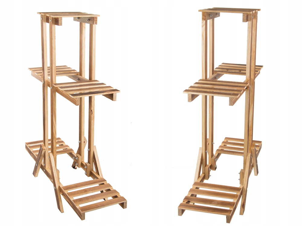 Trīslīmeņu koka puķu podu plaukts, statīvs, augu un mājas dekora stends, 98cm | Wooden Flower Shelf Stand (4)