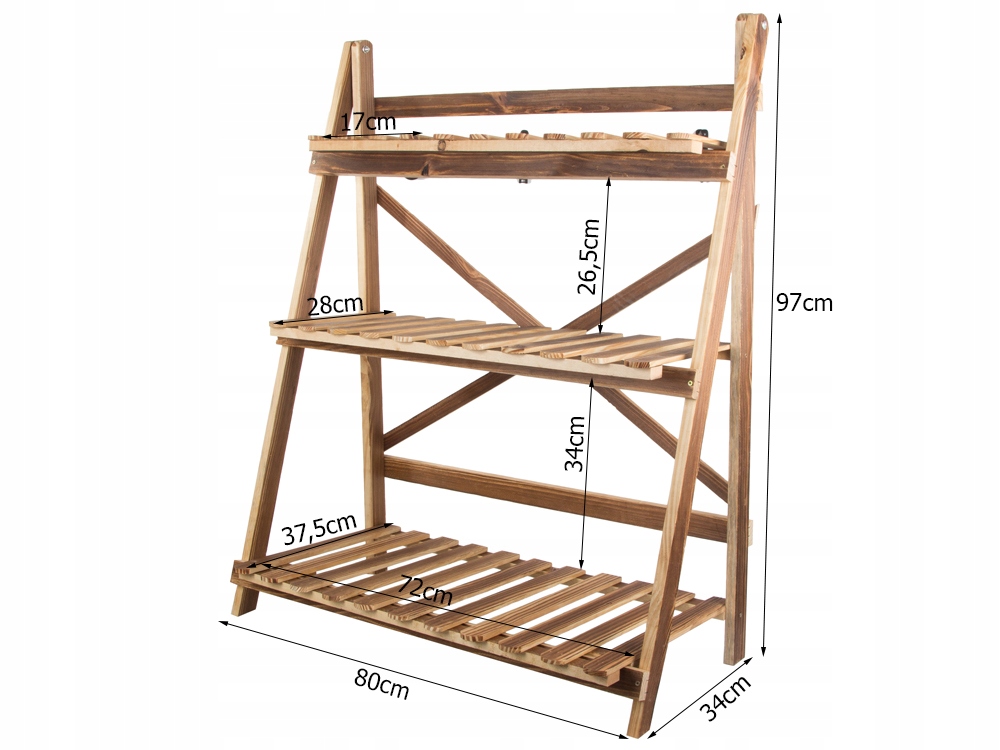 Koka puķu podu plaukts, statīvs, augu un mājas dekora stends, 3 līmeņu | Wooden Flower Shelf Stand (2)