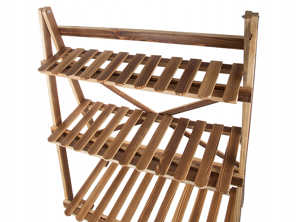 Koka puķu podu plaukts, statīvs, augu un mājas dekora stends, 3 līmeņu | Wooden Flower Shelf Stand (4)