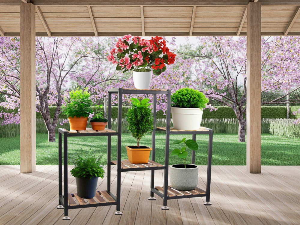 Koka Puķu Plaukts Statīvs, 4 Līmeņu | Wooden Flower Stand (8)