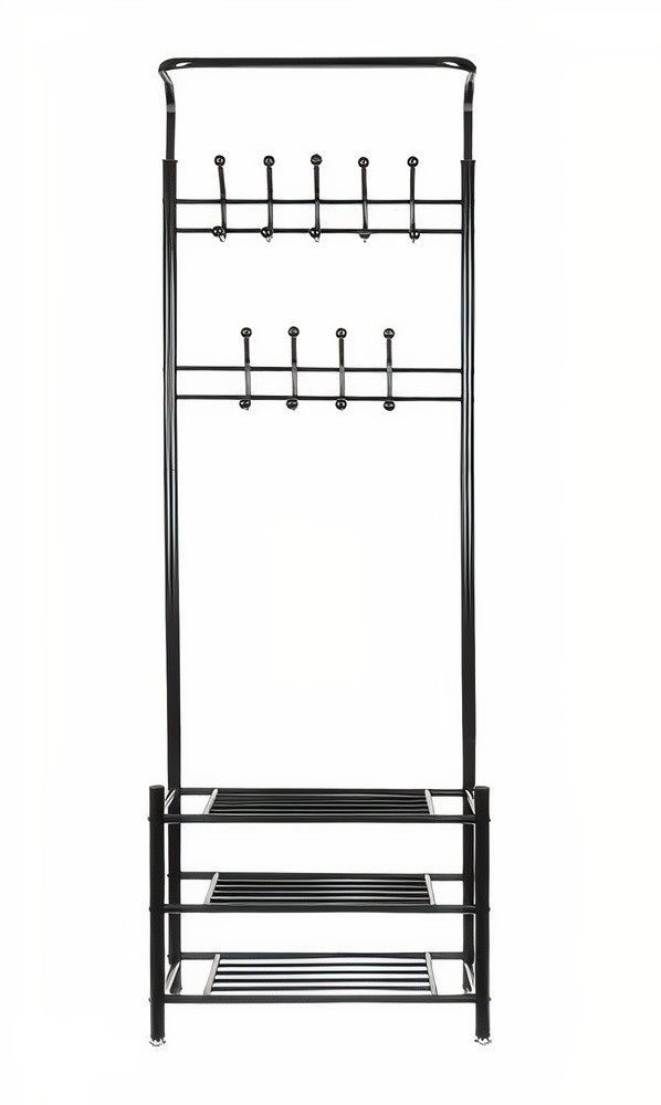 Stāvošs Grīdas Drēbju Pakaramais ar Apavu Plauktiem | Floor Rack Clothes Hanger Stand Rack with Shoe Shelves (4)