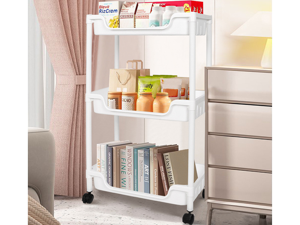 Vannas istabas plaukts virtuves skapis pārvietojams uz riteņiem 3 līmeņu āķi | Shelf cabinet wheels (1)