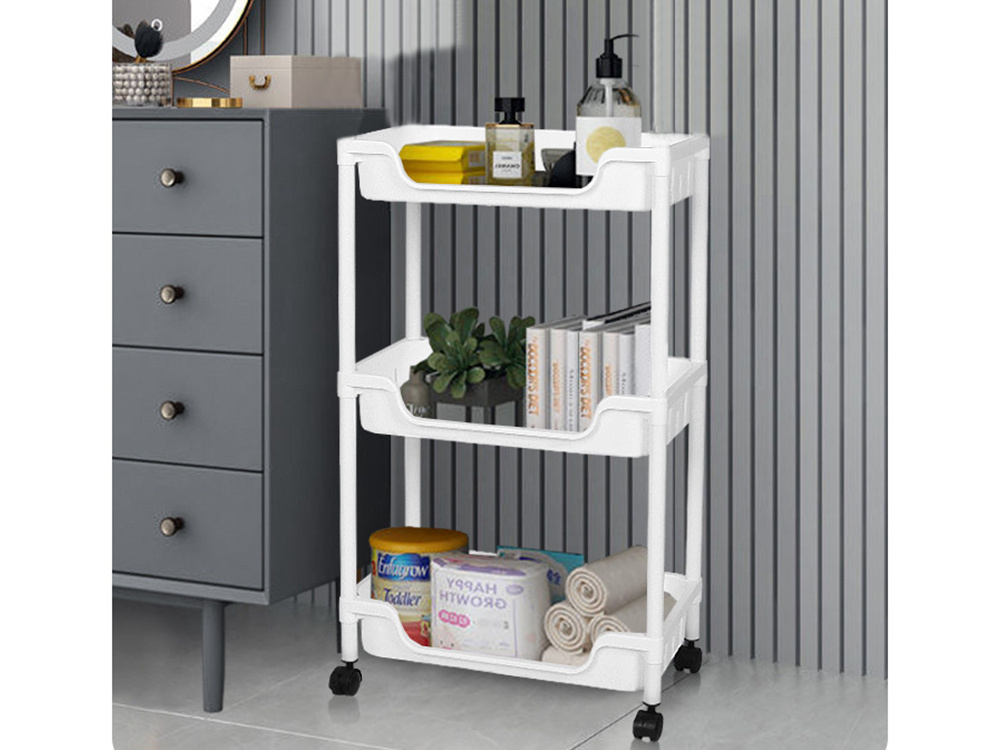 Vannas istabas plaukts virtuves skapis pārvietojams uz riteņiem 3 līmeņu āķi | Shelf cabinet wheels (2)