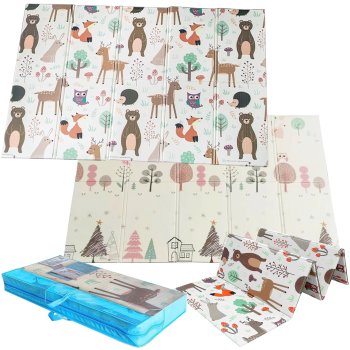 Divpusējs spēļu putu paklājs bērniem, saliekams bērnu istabas grīdas paklājiņš NICEKIDS, 200x150cm, Mežs | Double-sided XPE Foam Play Mat for Kids