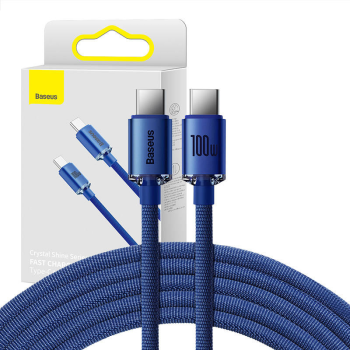 Baseus Crystal Shine USB Type C to USB Type C Data Charging Cable 100W, 1.2m, Blue | Lādētājvads Datu Pārraides Kabelis