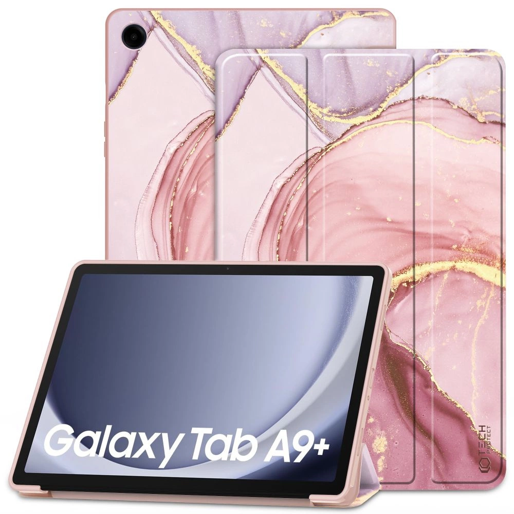 Samsung Galaxy Tab A9+ Plus (SM-X210, X215, X216B) Trifold Tech-Protect SmartCase Protective Cover Case, Pink Marble | Planšetes Vāciņš Maciņš Apvalks Grāmatiņa