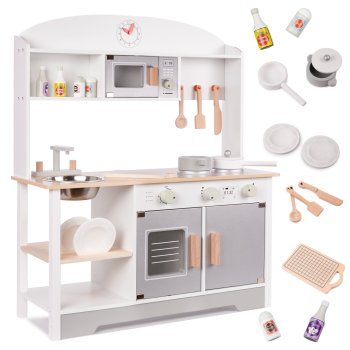 Bērnu Rotaļu Spēļu MDF Koka Virtuves Iekārta Komplekts ar Piederumiem MODERN CLASSIC | Kids Toy Wooden Kitchen With Accessories