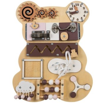 Izglītojošā Koka Rotaļlieta Manipulācijas Sensorais Aktivitāšu Dēlis Tāfele Kruzzel 22584, Lācītis | Manipulation Sensory Busy Board