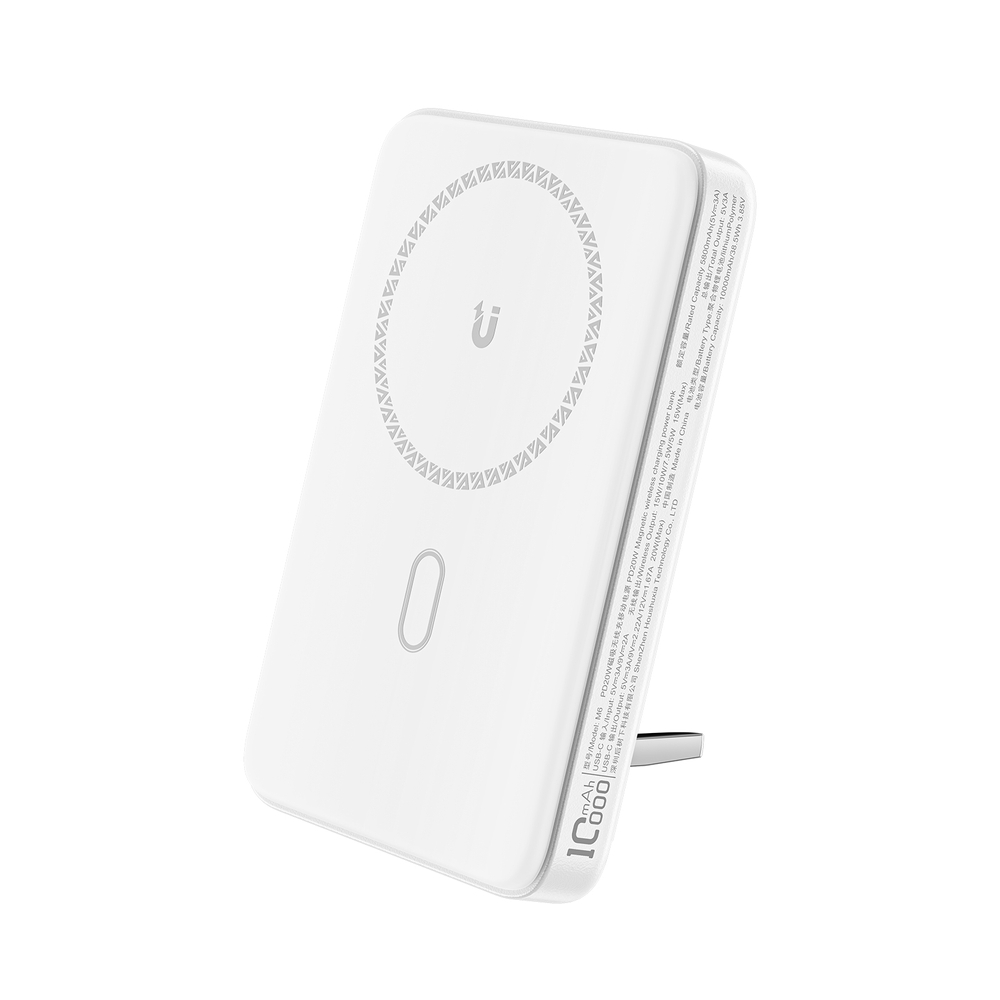 Acefast M6 PD 20W 10000mAh induktīvā jaudas banka + kabelis - balta | Inductive Powerbank Cable White