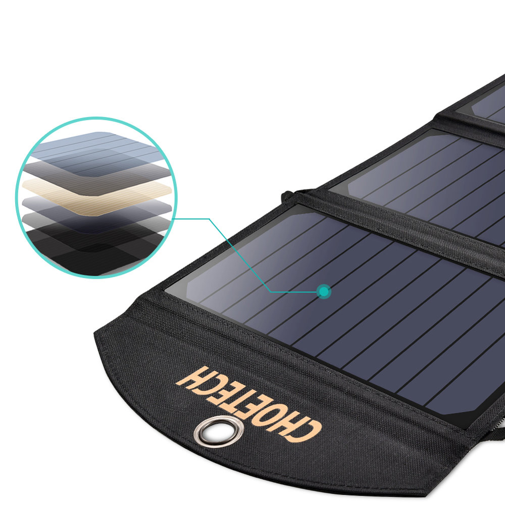 Choetech Pārnēsājams Saules Paneļa Lādētājs Uzlādes Ierīce Ceļošanai 19W USB 5V / 2.4A, Pelēka | Foldable... (3)