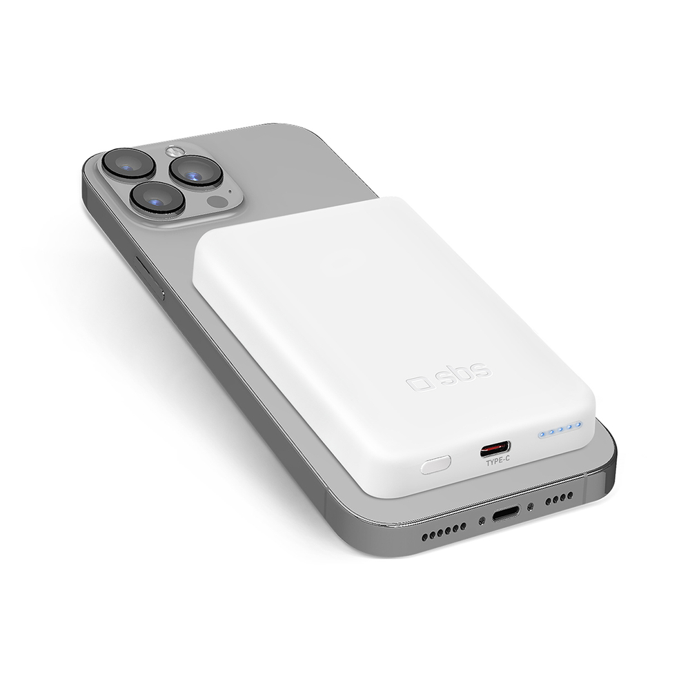 5000 mAh bezvadu magnētiskā Power Bank White | wireless magnetic