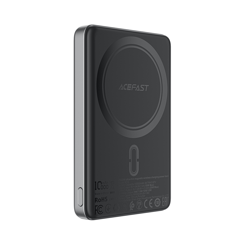 Portatīvais lādētājs Acefast M12-10000 PD20W ultra-plāns, MagSafe saderīgs – melns | Powerbank Ultra-Slim,...