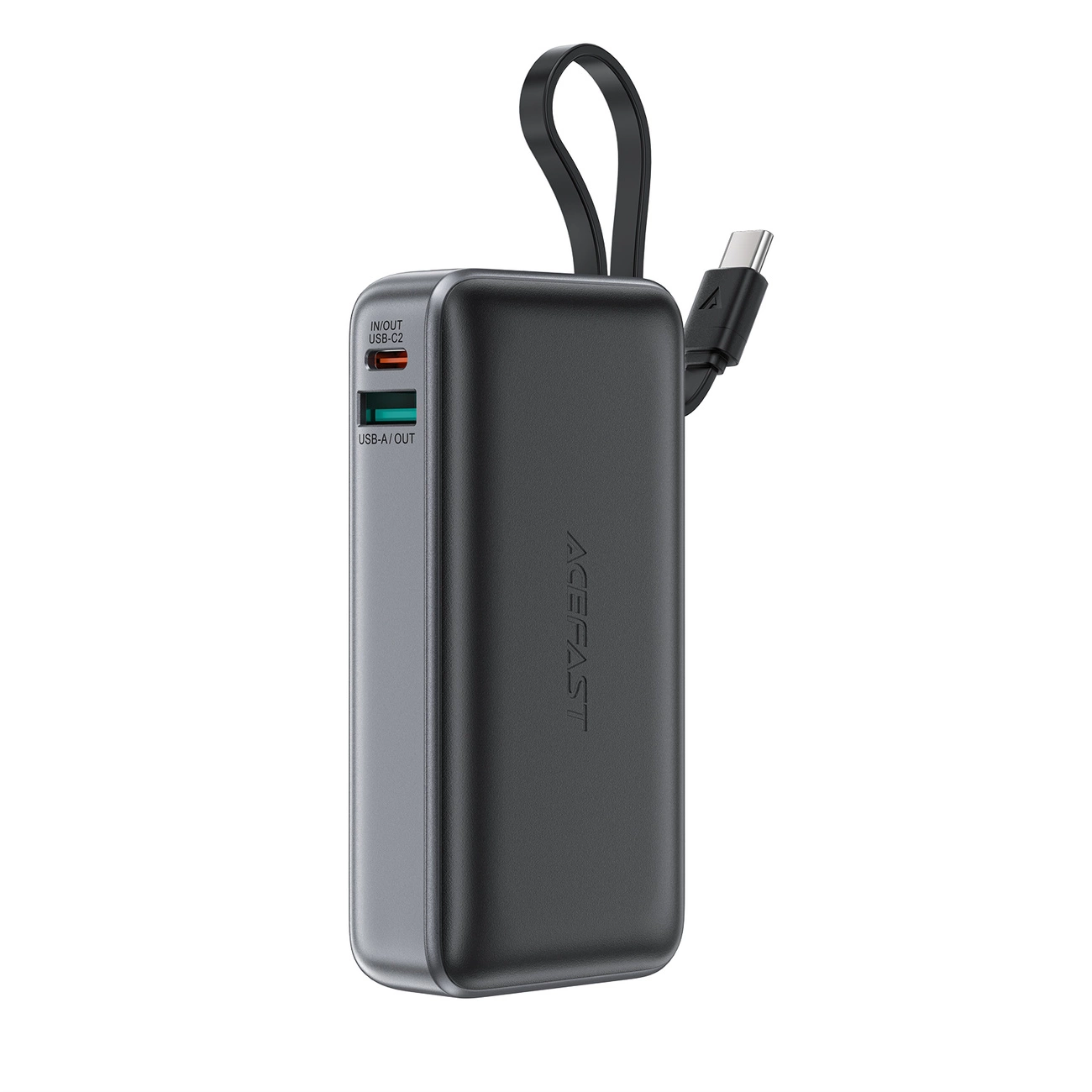 Acefast M7-10000 PD30W portatīvais lādētājs ar iebūvētu kabeli – melns | Powerbank With Built-In Cable - Black