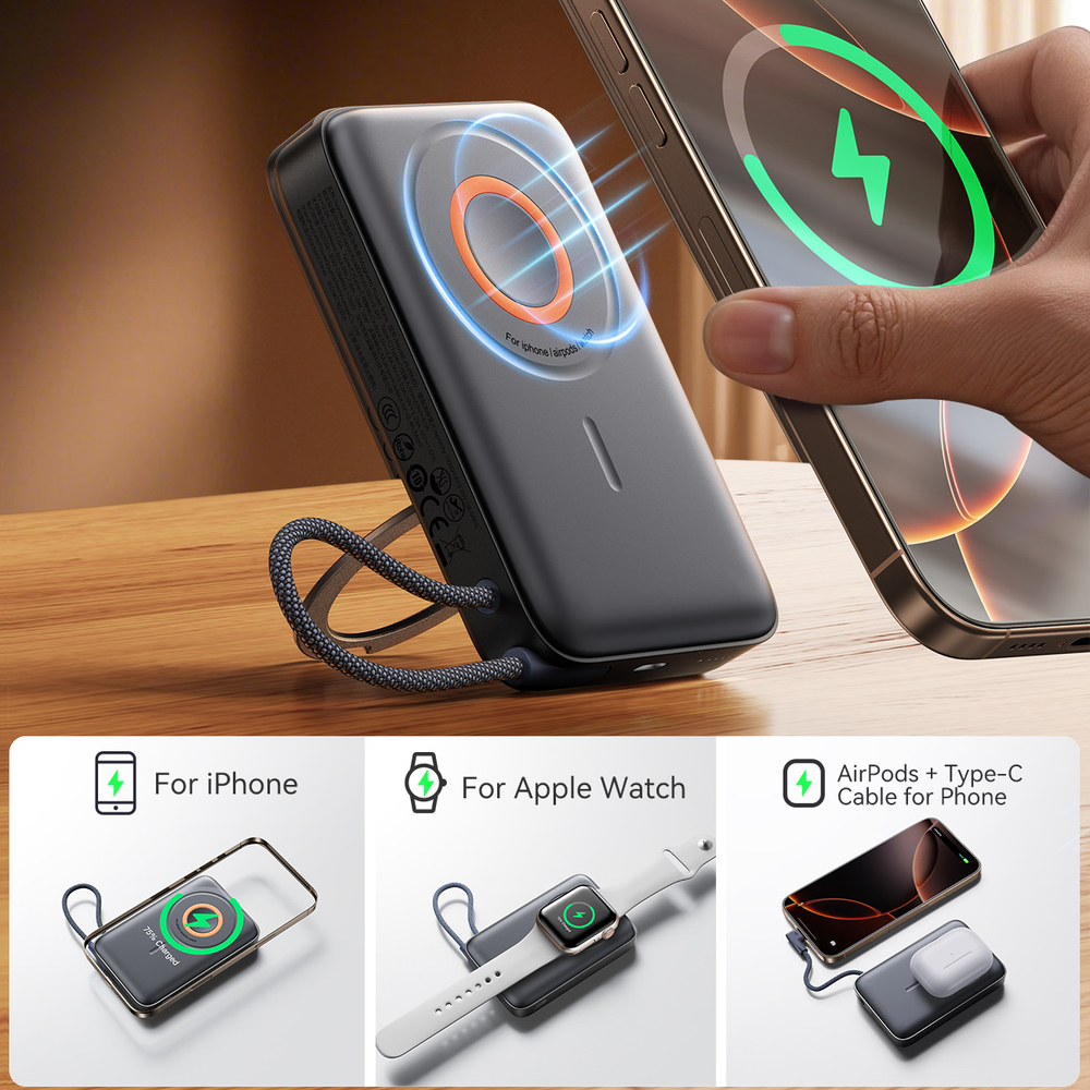 Joyroom JR-PBM02 Powerbanka 22.5W 10000mAh 3in1 Magnētiskā Induktīvā, Savietojama ar MagSafe, Iebūvētu Kabeli -... (0)