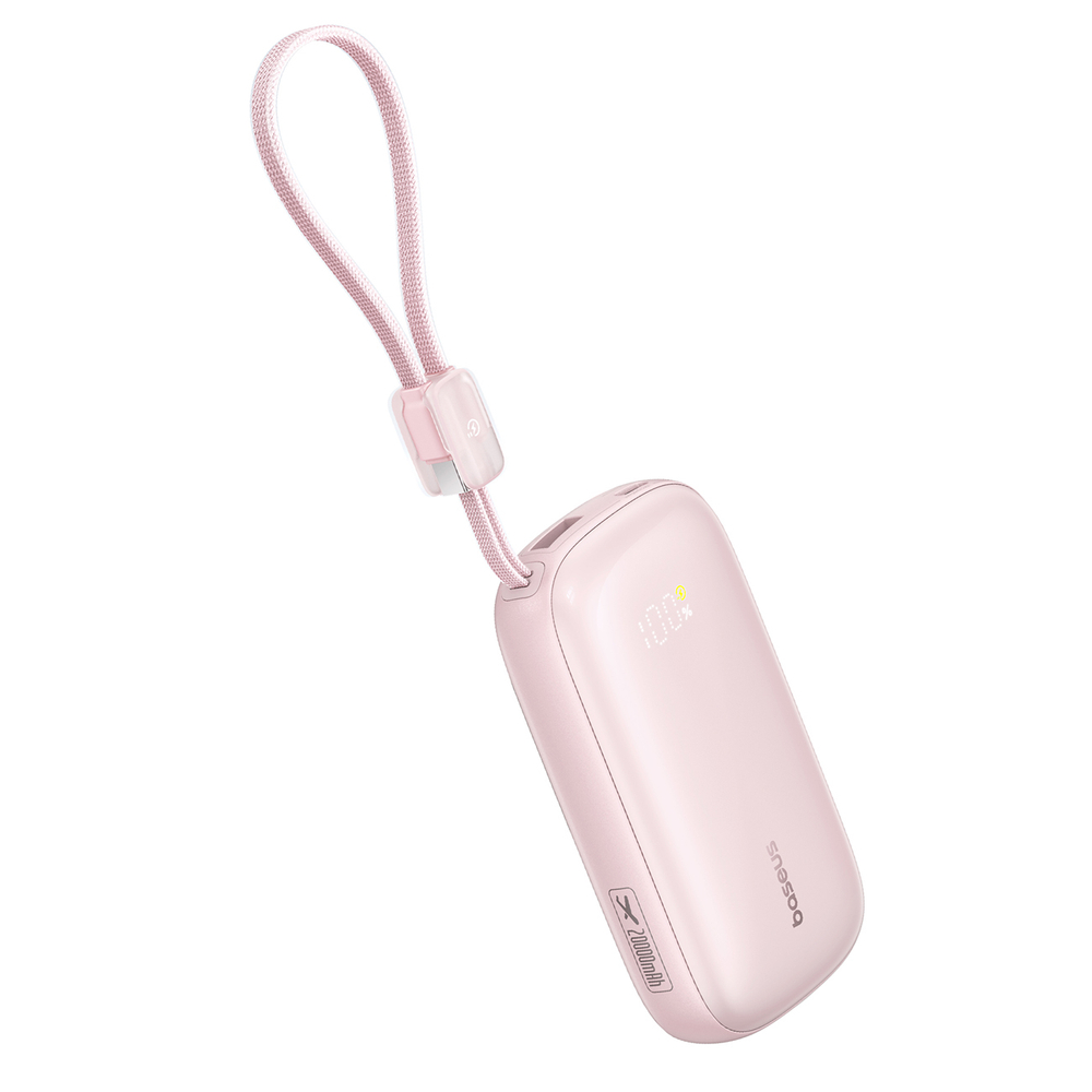 Baseus EnerFill FC21 Qpow 3 Ultra 20000mAh 22,5W ārējā baterija ar displeju un iebūvētu kabeli – rozā (1)