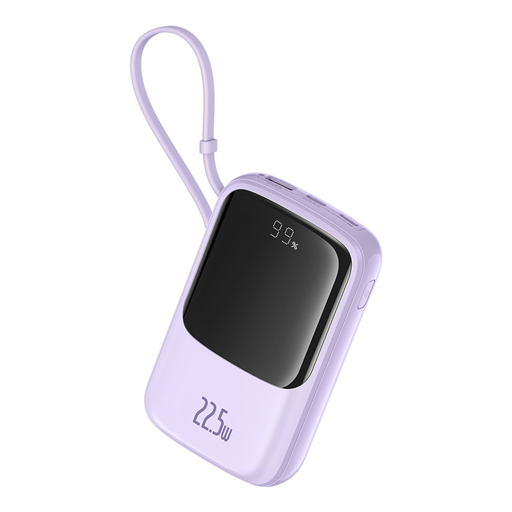 Baseus Qpow Pro+ 10000mAh 22,5W portatīvais akumulators ar iebūvētu USB‑C kabeli un displeju – violets (2)