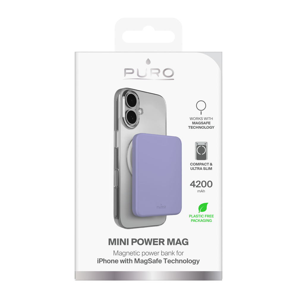 Puro 4200mAh īpaši plāns MagSafe saderīgs USB-C ārējais akumulators – violets (0)