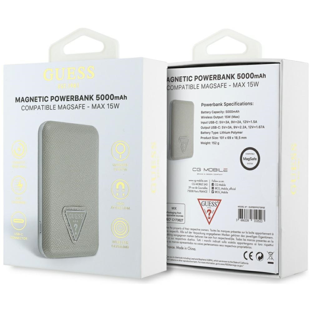 Guess Grained Triangle ārējā baterija ar MagSafe 5000mAh 15W USB‑C – bēša (3)
