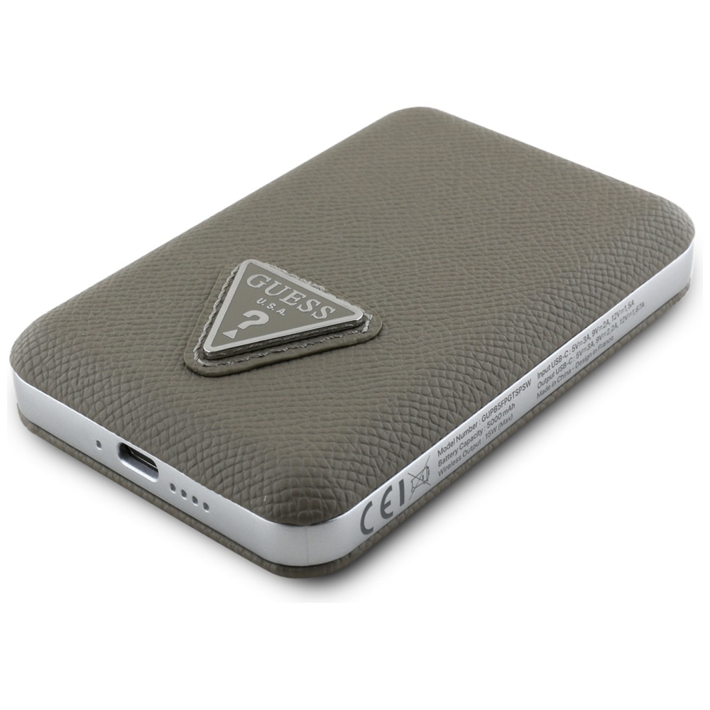 Guess Grained Triangle portatīvā baterija ar MagSafe 5000mAh 15W USB‑C – brūna (2)