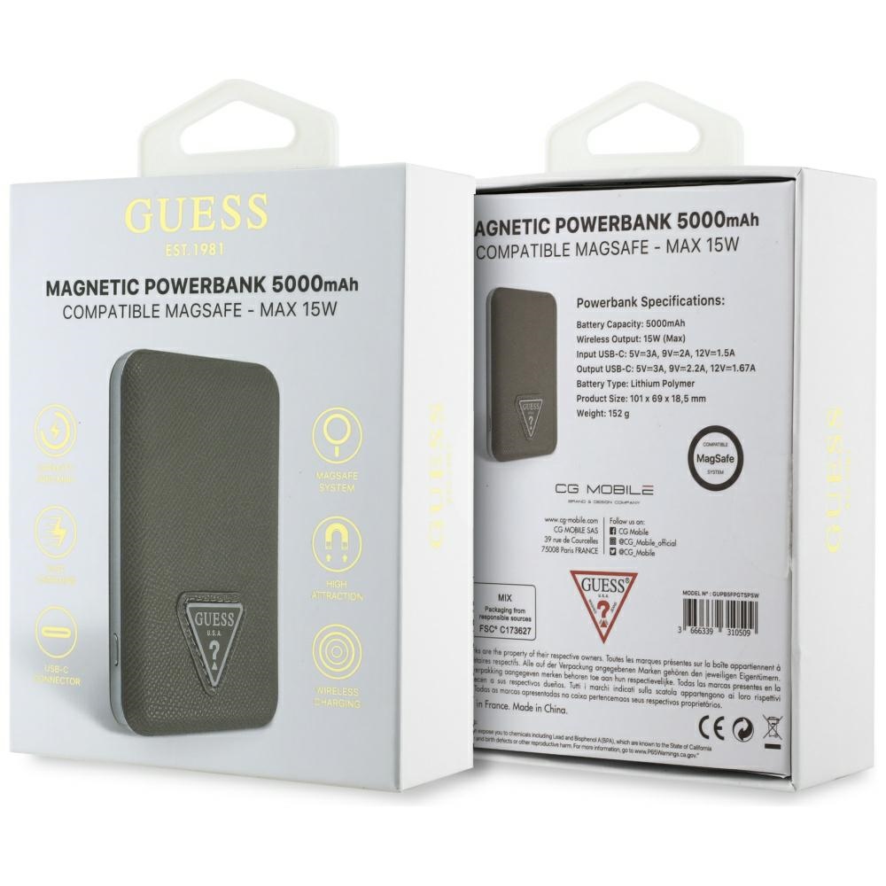 Guess Grained Triangle portatīvā baterija ar MagSafe 5000mAh 15W USB‑C – brūna (3)
