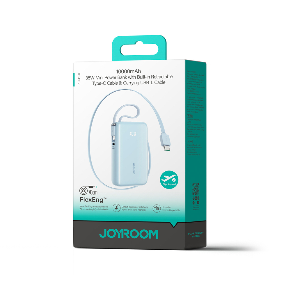 Joyroom JR-PR2L 10000mAh 35W portatīvais lādētājs ar iebūvētu izbīdāmu USB-C kabeli un Lightning siksniņas... (0)