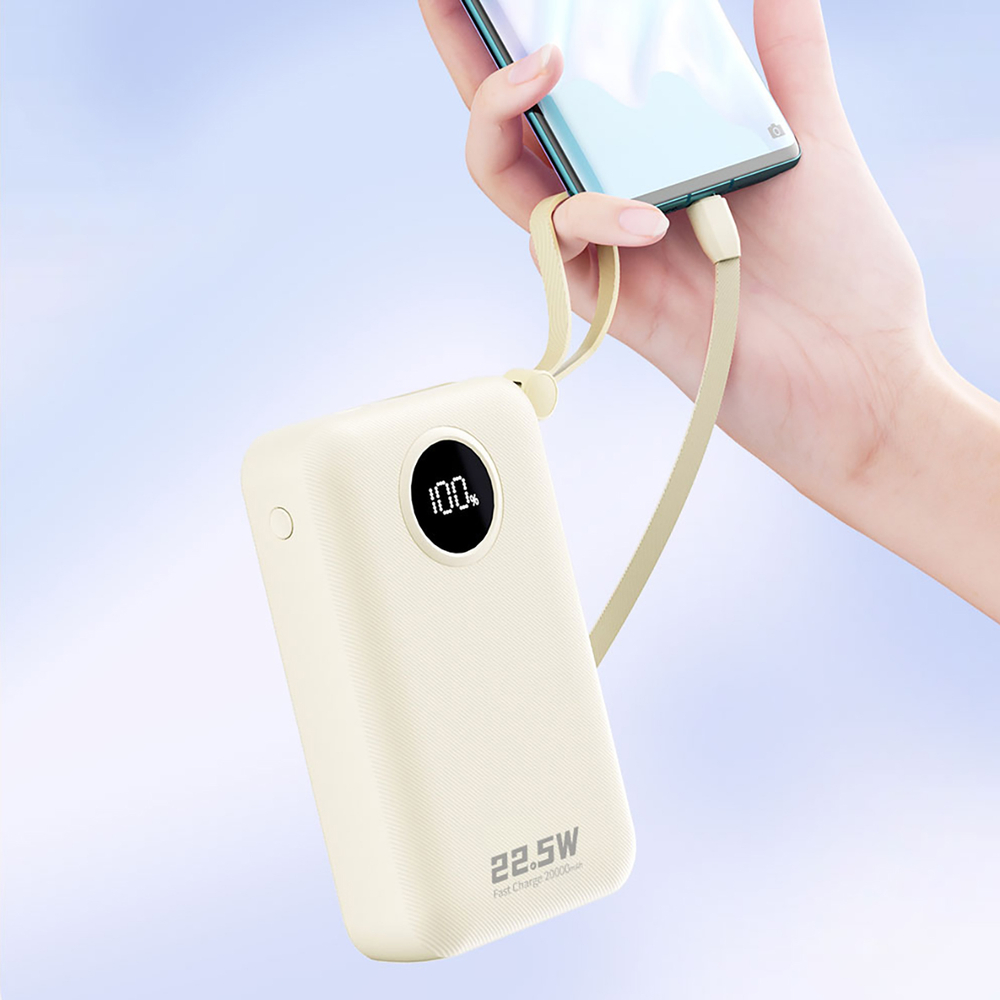 Dudao K14+ ārējais akumulators 20000mAh 22.5W ar USB-C / USB-A un iebūvētiem Lightning un USB-C kabeļiem – balts (1)
