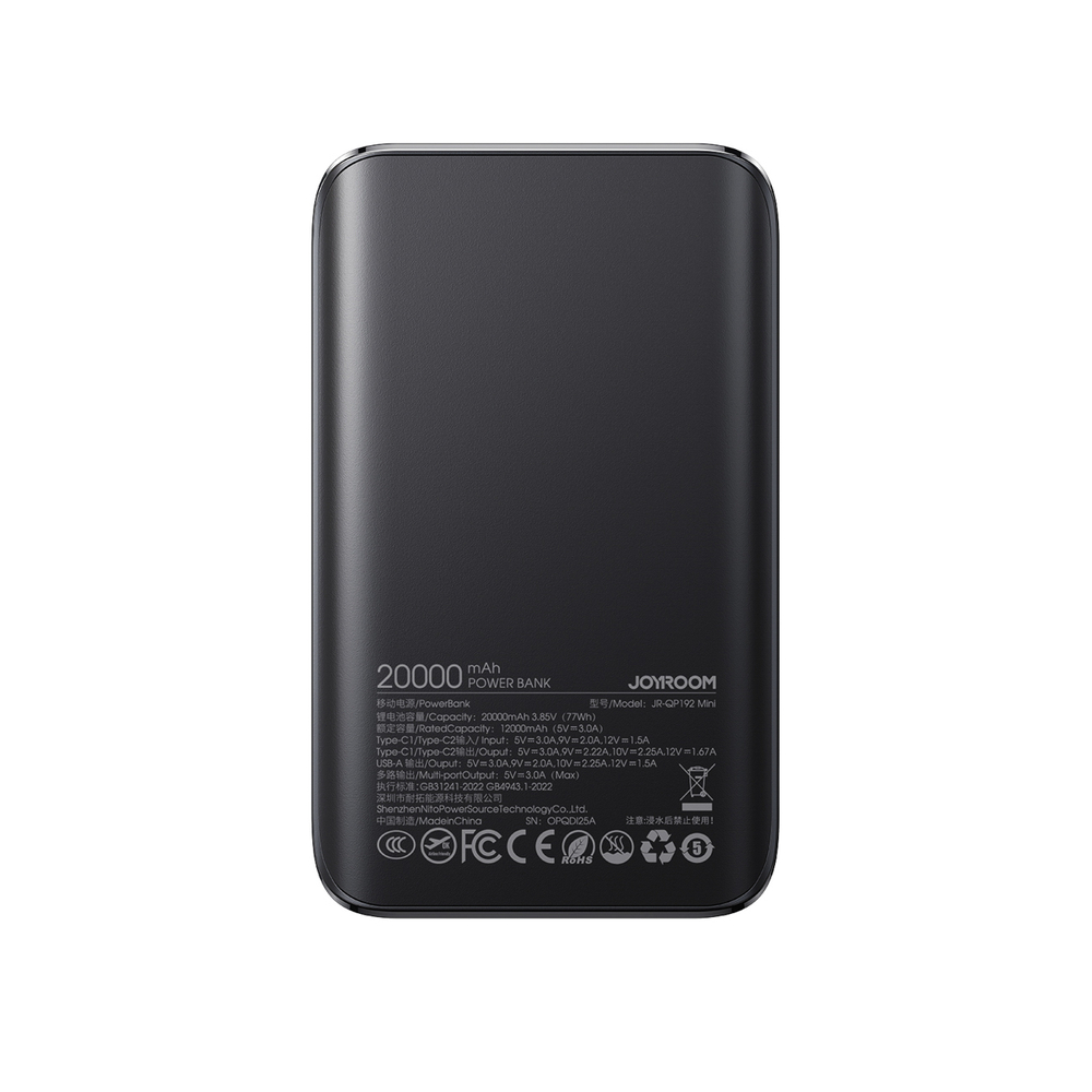 Ārējais akumulators 20000mAh Joyroom JR-QP192 22.5W ar Ekrānu - Melns (1)